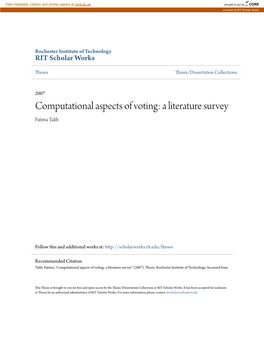 Computational Aspects of Voting: a Literature Survey Fatima Talib