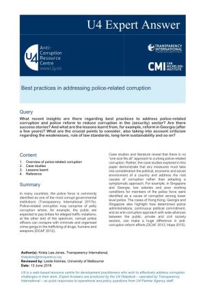 Best Practices in Addressing Police-Related Corruption