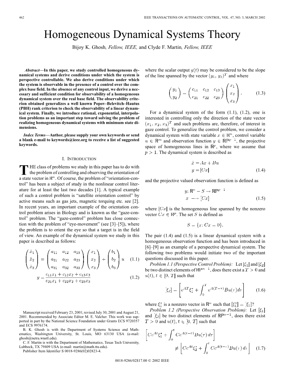 Homogeneous Dynamical Systems Theory Bijoy K