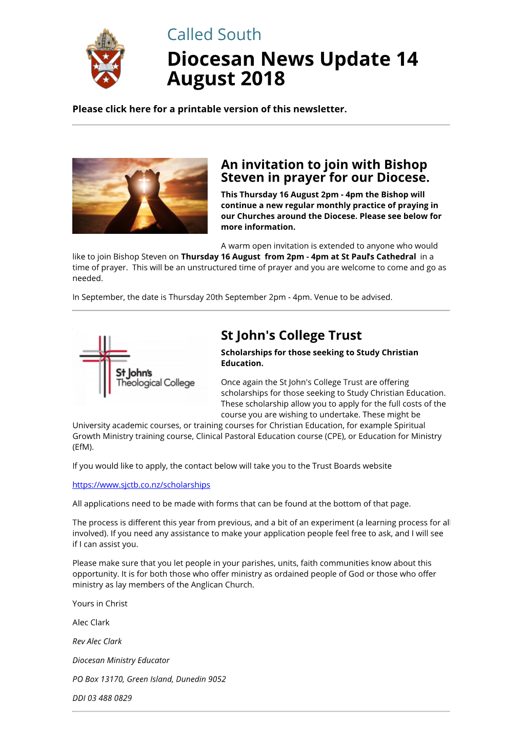 Diocesan News Update 14 August 2018 by Called
