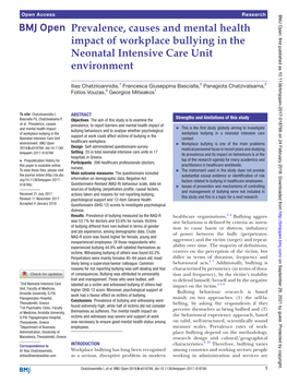 Prevalence, Causes and Mental Health Impact of Workplace Bullying in the Neonatal Intensive Care Unit Environment