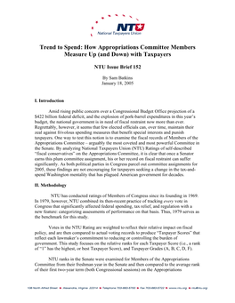 Trend to Spend: How Appropriations Committee Members Measure up (And Down) with Taxpayers