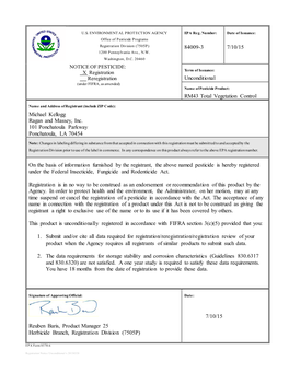 US EPA, Pesticide Product Label, RM43 TOTAL VEGETATION CONTROL,07/10/2015