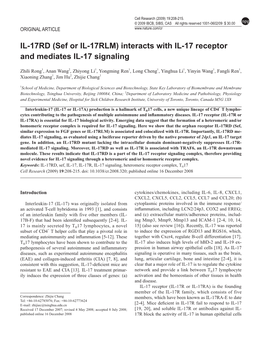 IL-17RD (Sef Or IL-17RLM) Interacts with IL-17 Receptor and Mediates IL-17 Signaling
