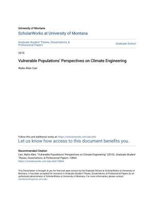 Vulnerable Populations' Perspectives on Climate Engineering