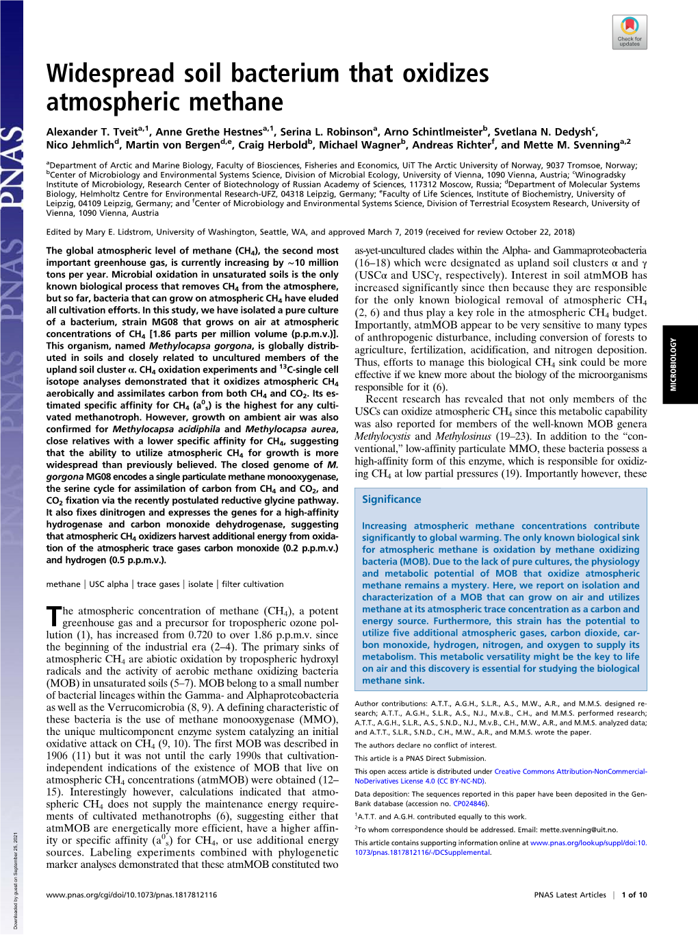 Widespread Soil Bacterium That Oxidizes Atmospheric Methane