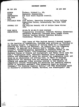 Alan Nelson, Executive Secretary, Union College Humanities Center, Schenectady, New York 12308 the English Record