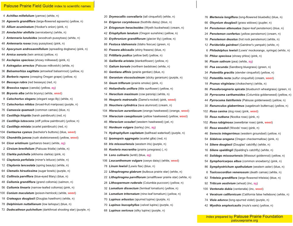 To the Palouse Prairie Field Guide