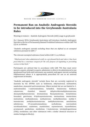 Permanent Ban on Anabolic Androgenic Steroids From