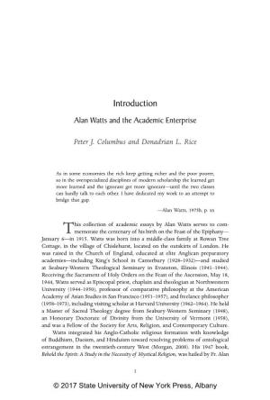 Introduction Alan Watts and the Academic Enterprise