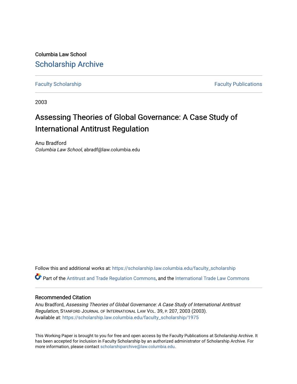 Assessing Theories of Global Governance: a Case Study of International Antitrust Regulation