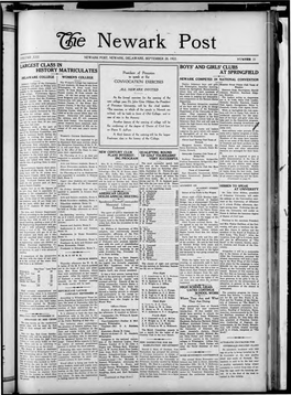 Rtle Newark ~ VOLUME Jun NEWARK POST, NEWARK, D~LA WARE, SEPTEMBER 20, 1922