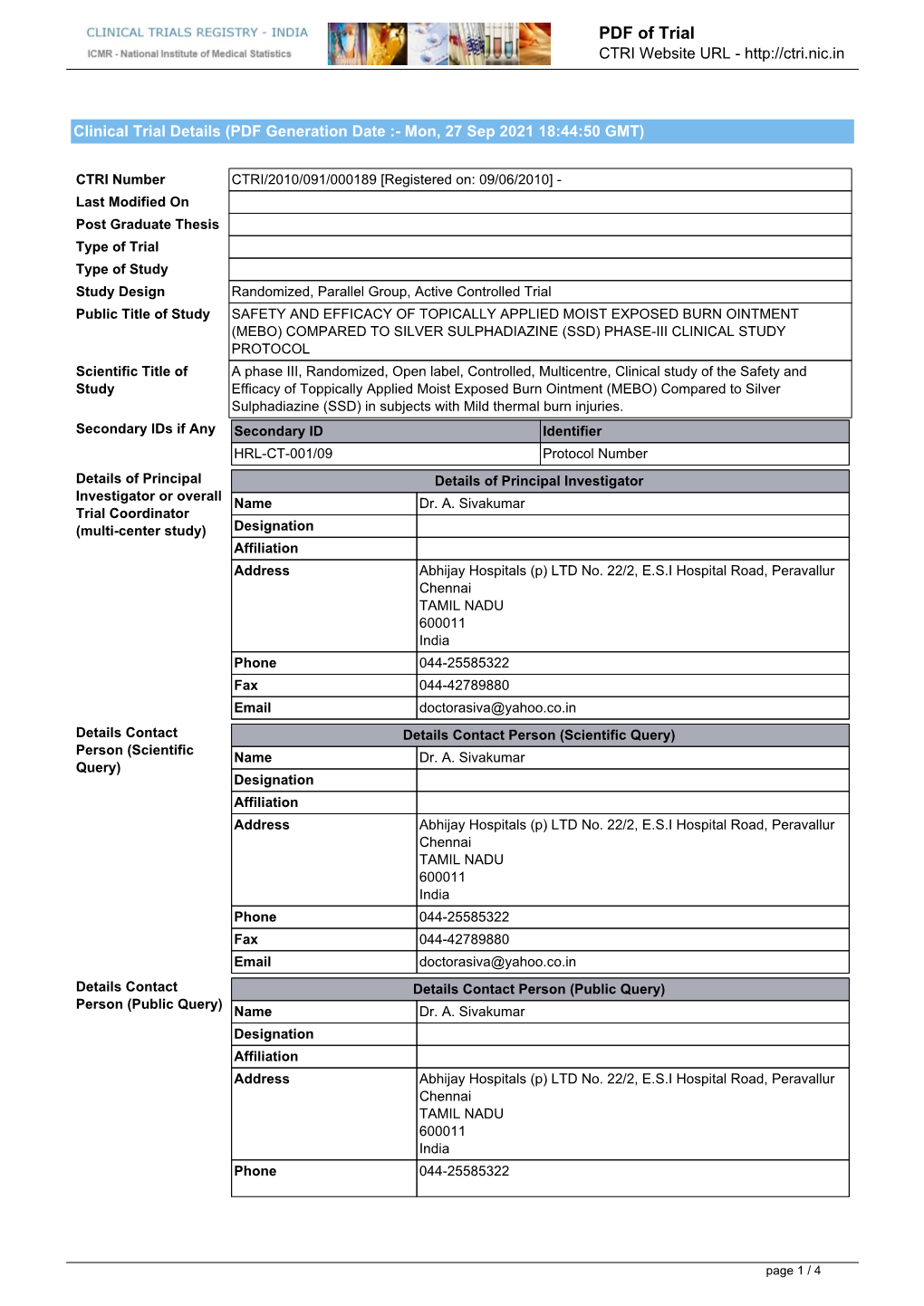 CTRI Trial Data