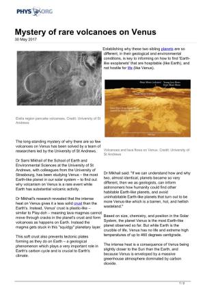 Mystery of Rare Volcanoes on Venus 30 May 2017
