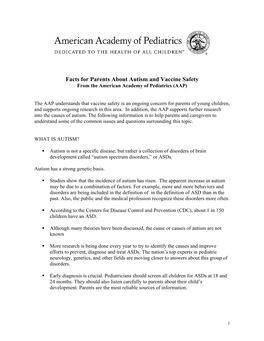 Facts for Parents About Autism and Vaccine Safety from the American Academy of Pediatrics (AAP)
