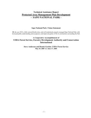 Protected Area Management Plan Development - SAPO NATIONAL PARK