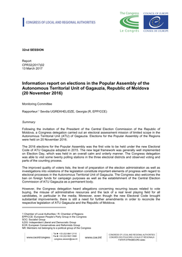 Information Report on Elections in the Popular Assembly of the Autonomous Territorial Unit of Gagauzia, Republic of Moldova (20 November 2016)