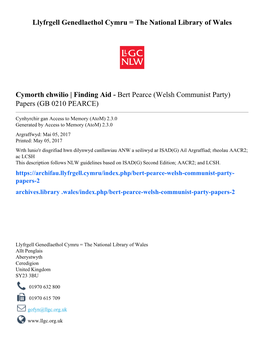 Welsh Communist Party) Papers (GB 0210 PEARCE)