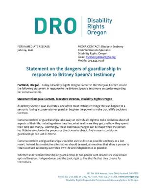 Statement on the Dangers of Guardianship in Response to Britney Spears’S Testimony