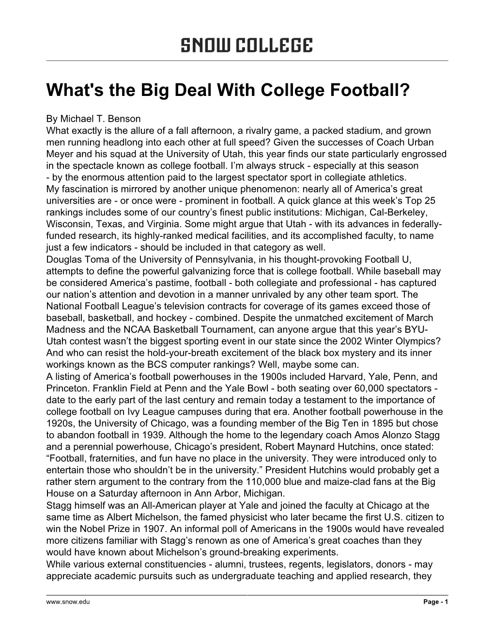 What's the Big Deal with College Football?