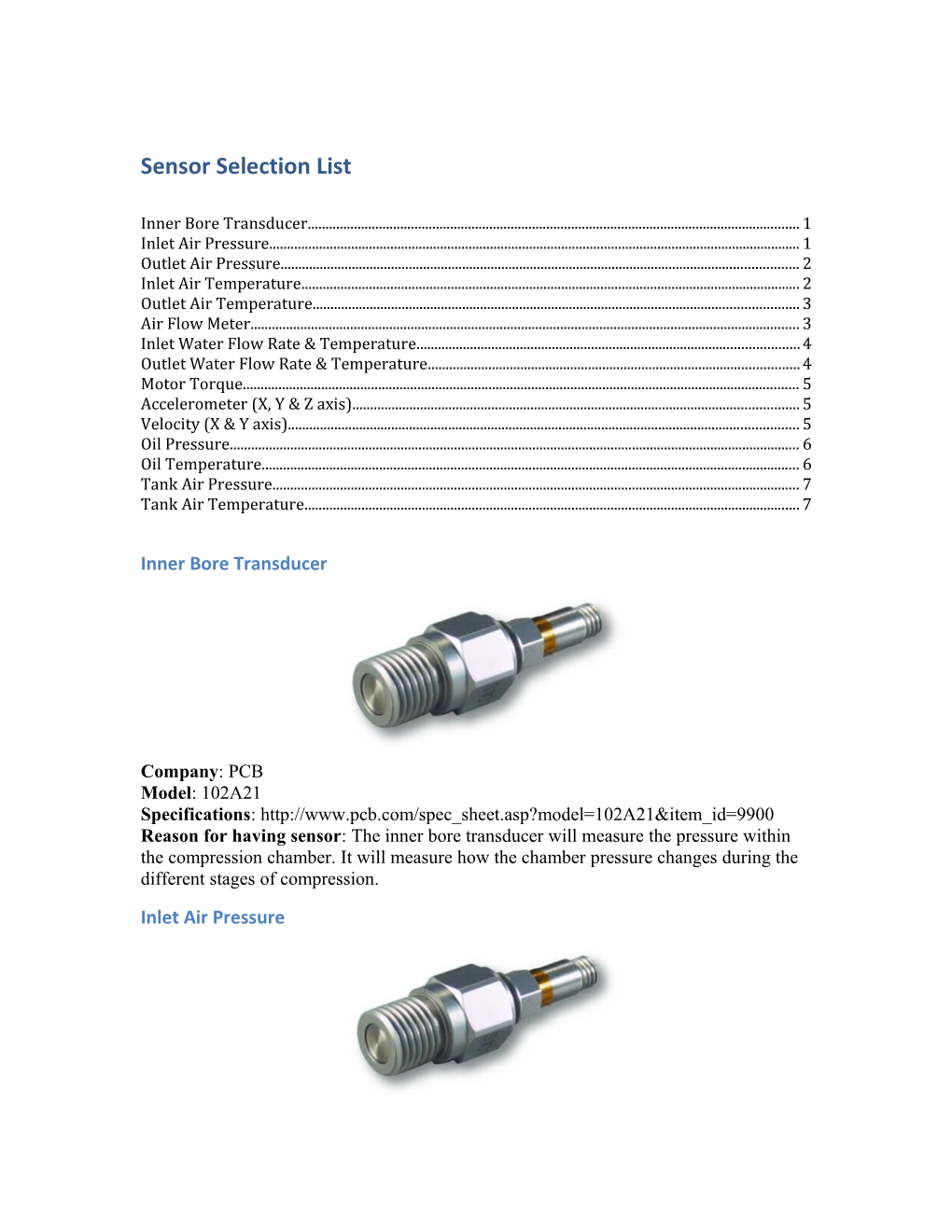 Sensor Selection List