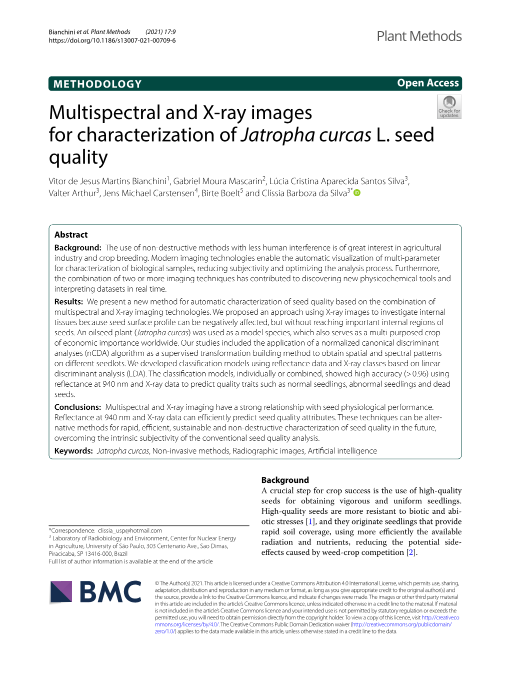 Multispectral and X-Ray Images for Characterization of Jatropha Curcas