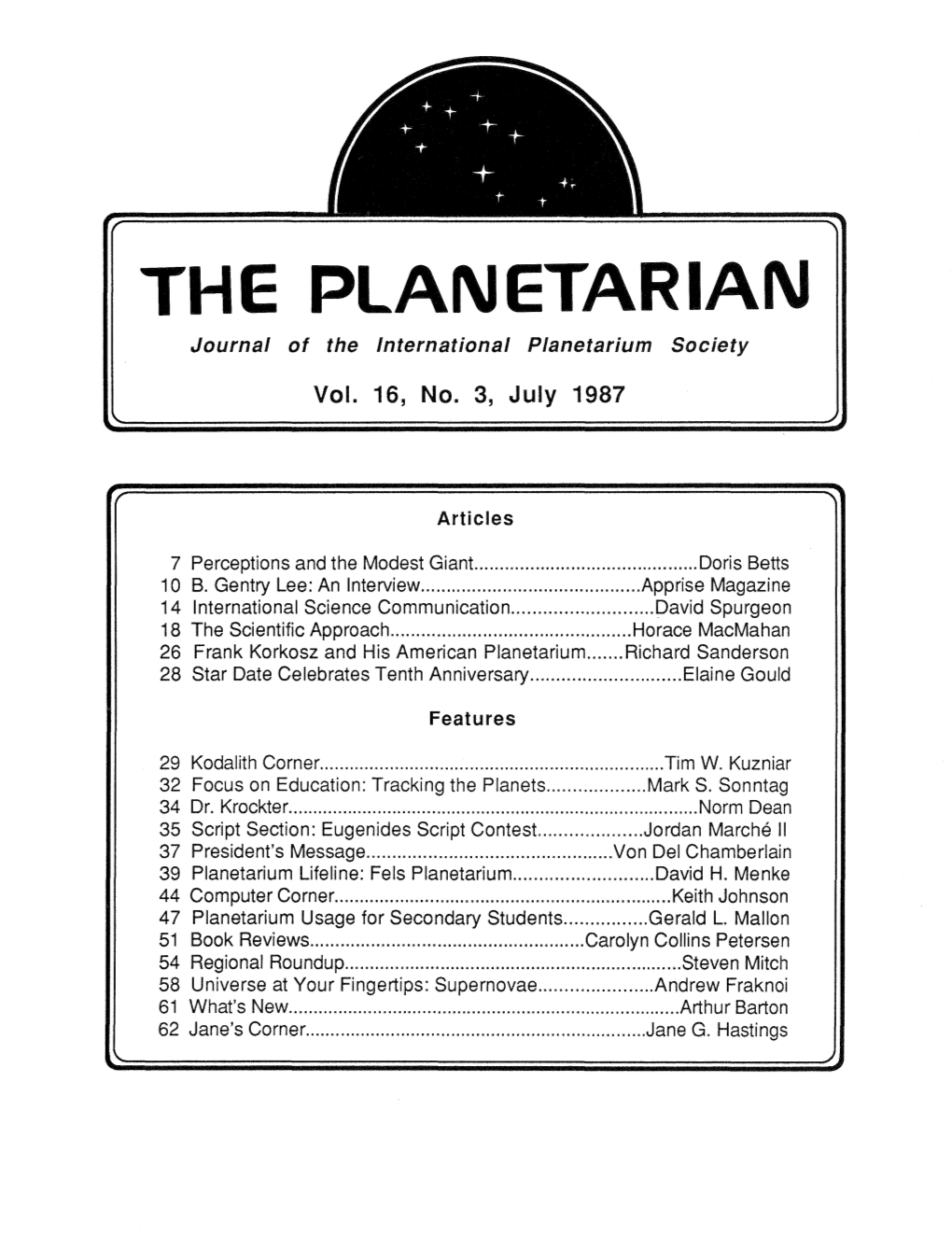 THE PLANETARIAN Journal of the International Planetarium Society