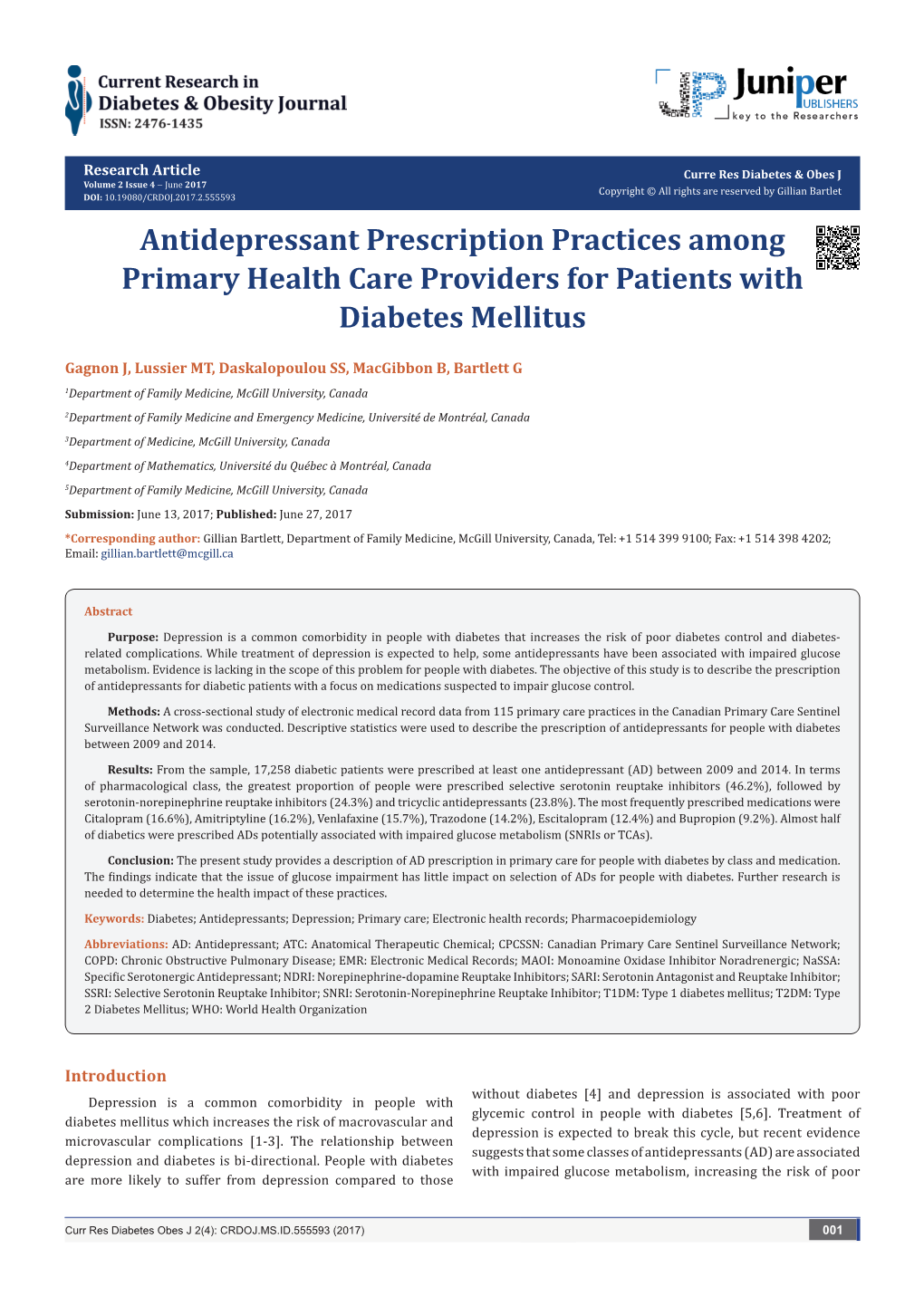 Antidepressant Prescription Practices Among Primary Health Care Providers for Patients with Diabetes Mellitus