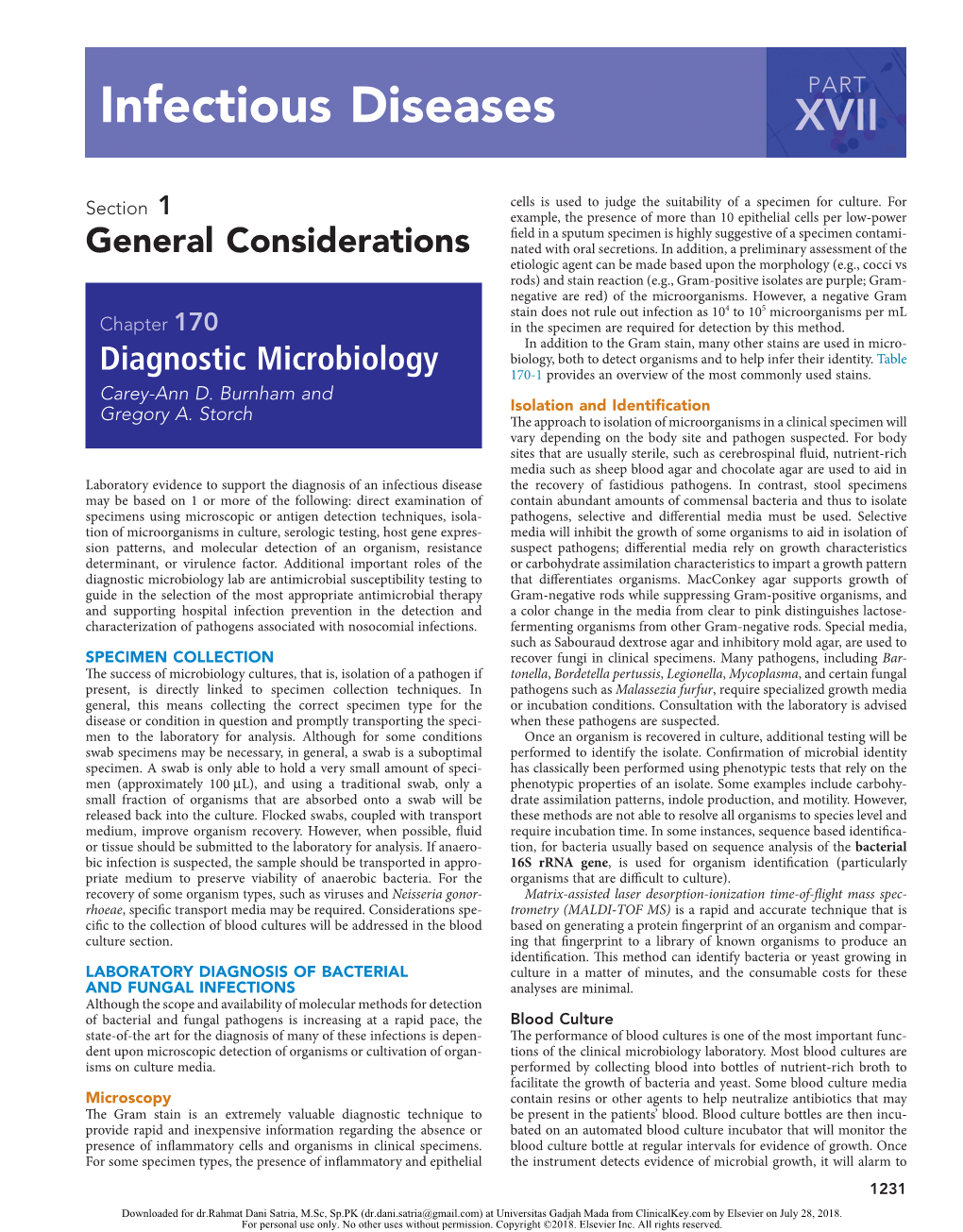 Diagnostic Microbiology 170-1 Provides an Overview of the Most Commonly Used Stains