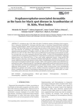 Scaphanocephalus-Associated Dermatitis As the Basis for Black Spot Disease in Acanthuridae of St