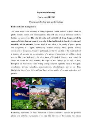 EDU246, Ecology and Applied Zoology, Biodiversity.Pdf