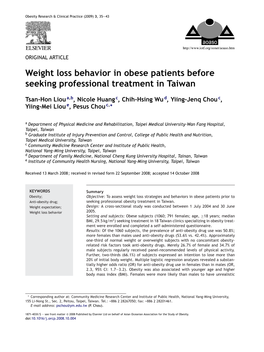 Weight Loss Behavior in Obese Patients Before Seeking Professional Treatment in Taiwan