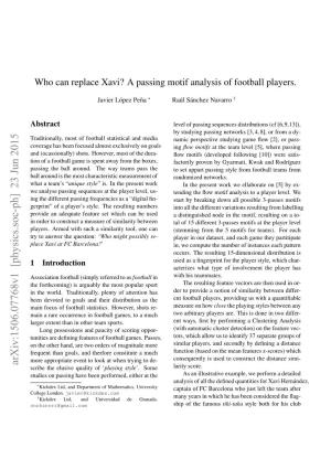 Who Can Replace Xavi? a Passing Motif Analysis of Football Players