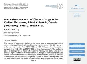Glacier Change in the Cariboo Mountains, British Columbia, Canada (1952–2005)” by M