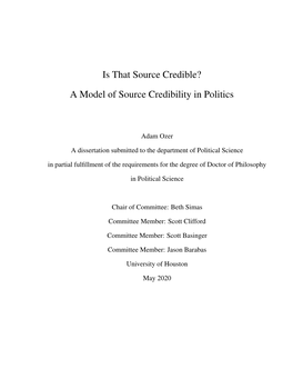 Is That Source Credible? a Model of Source Credibility in Politics