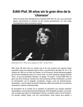 Edith Piaf, 50 Años Sin La Gran Diva De La 'Chanson'