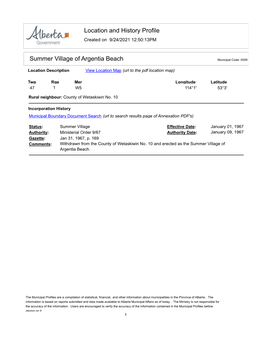 Location and History Profile Summer