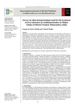 Survey on Ethno Botanical Plants Used for the Treatment of Liver Disorders