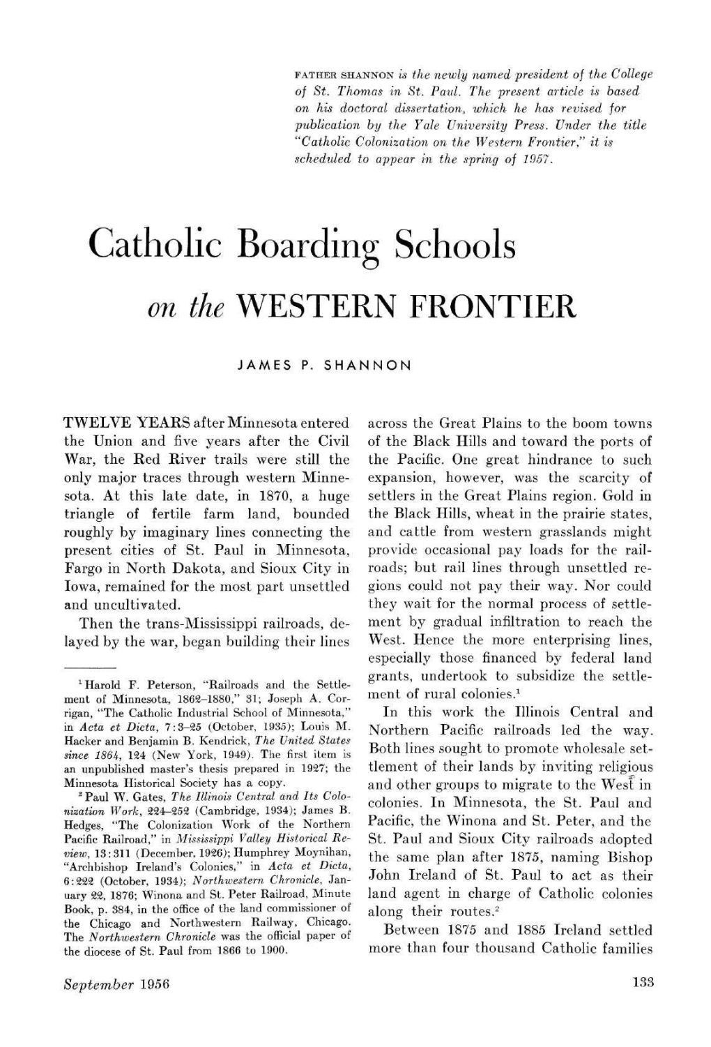Catholic Boarding Schools on the Western Frontier