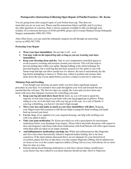 Postoperative Instructions Following Open Repair of Patella Fracture-- Dr