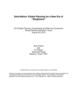 Solo-Nation: Estate Planning for a New Era of “Singletons”