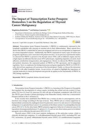 The Impact of Transcription Factor Prospero Homeobox 1 on the Regulation of Thyroid Cancer Malignancy