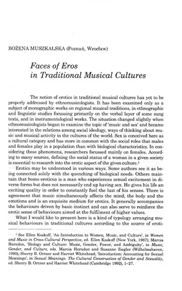 Faces of Eros in Traditional Musical Cultures
