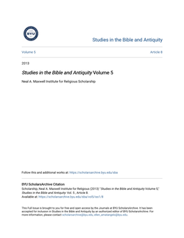 Studies in the Bible and Antiquity Volume 5