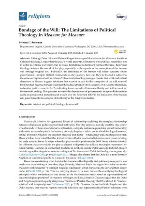 The Limitations of Political Theology in Measure for Measure