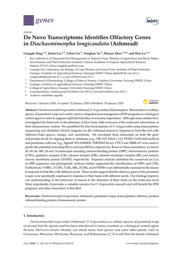 De Novo Transcriptome Identifies Olfactory Genes in Diachasmimorpha Longicaudata