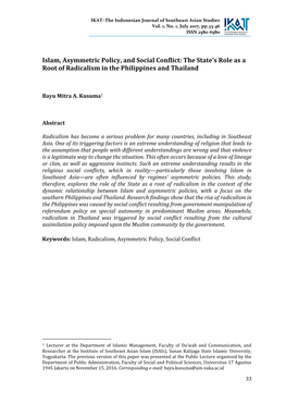 Islam, Asymmetric Policy, and Social Conflict: the State's Role As a Root of Radicalism in the Philippines and Thailand