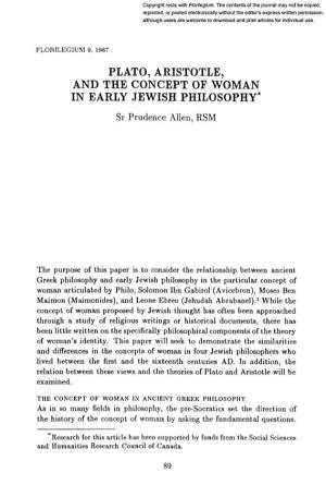 Plato, Aristotle, and the Concept of Woman in Early Jewish Philosophy*