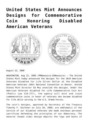 United States Mint Announces Designs for Commemorative Coin Honoring Disabled American Veterans