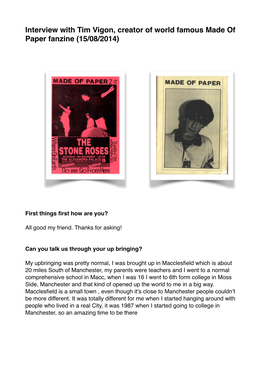 Interview with Tim Vigon, Creator of World Famous Made of Paper Fanzine (15/08/2014)! � � !